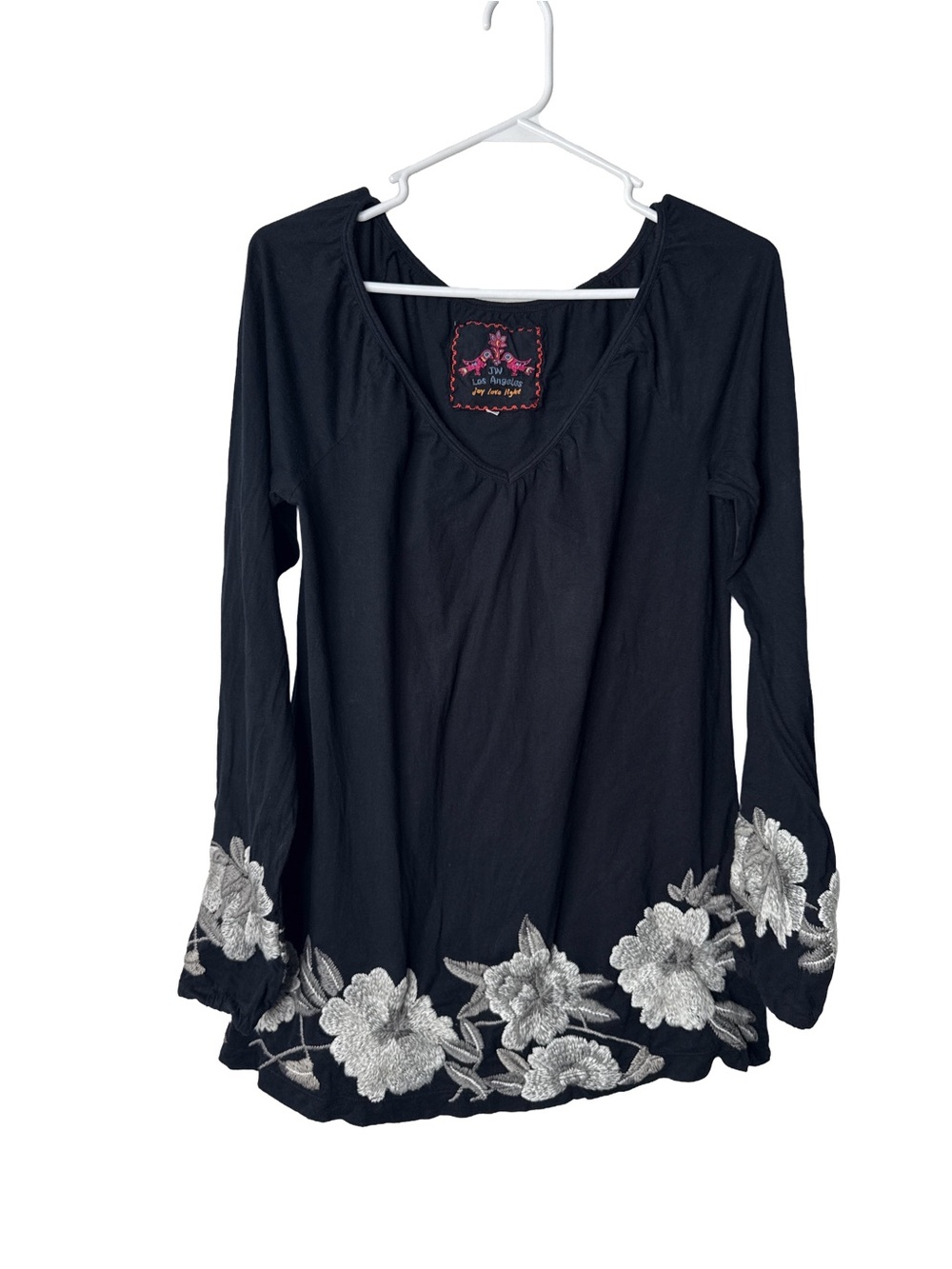 JOHNNY WAS Women’s Whimsigoth Black Floral-Embroidered V-Neck Boho Tunic Top S - Picture 1 of 11